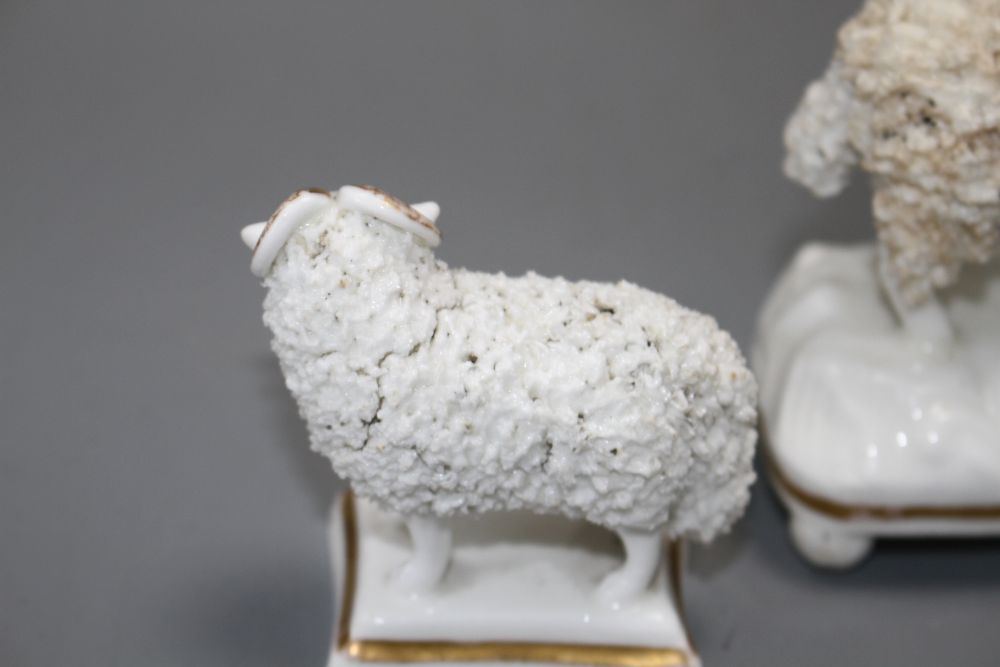 Four Staffordshire porcelain figures of three rams and a ewe c.1830-50,